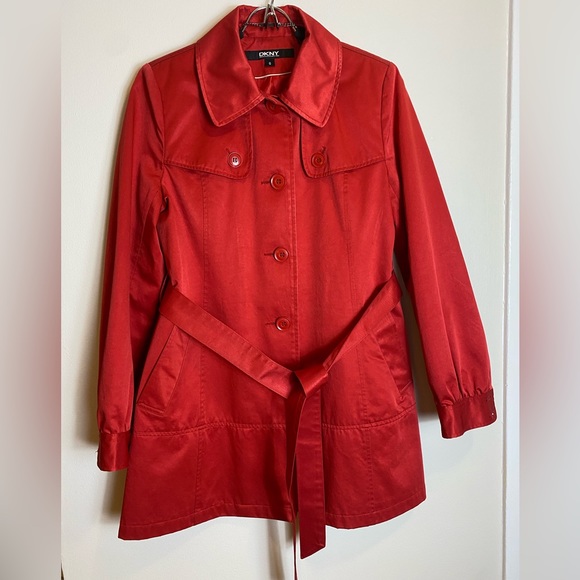 Vintage DKNY Adorable Red Trench Coat - Picture 8 of 8